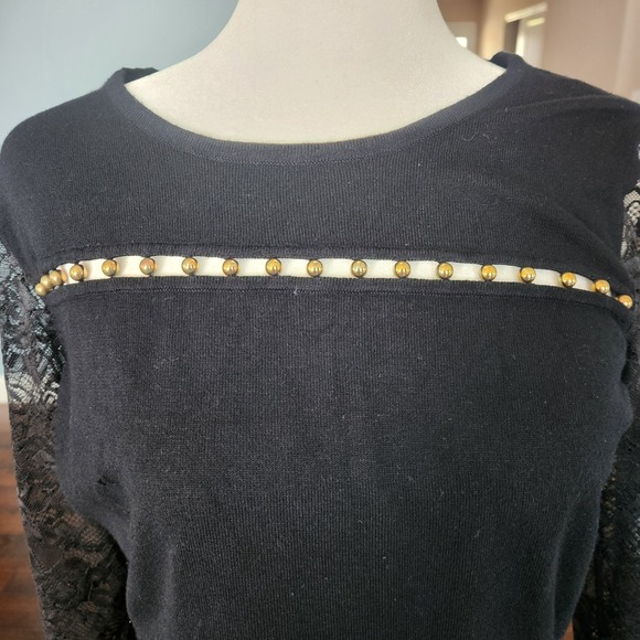 Y2K Thalia Sodi Peplum Top Vintage Goth Dark Fairy Lace Black Size S Metal Beads - Picture 5 of 7